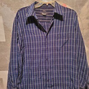 Mens Bruno Sueded Medium Blue Striped Long Sleeve Button Up Shirt
